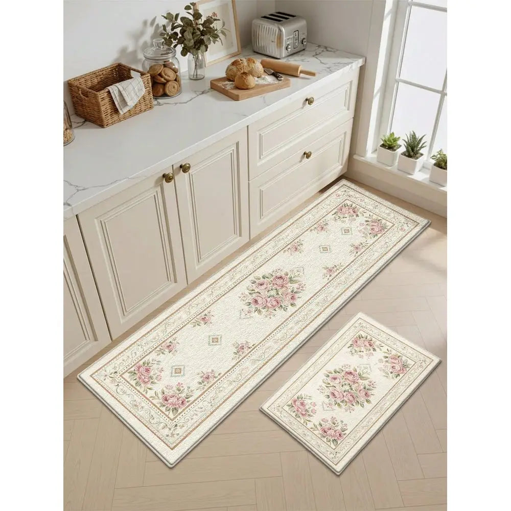 European Floral Pattern Long Kitchen Mat