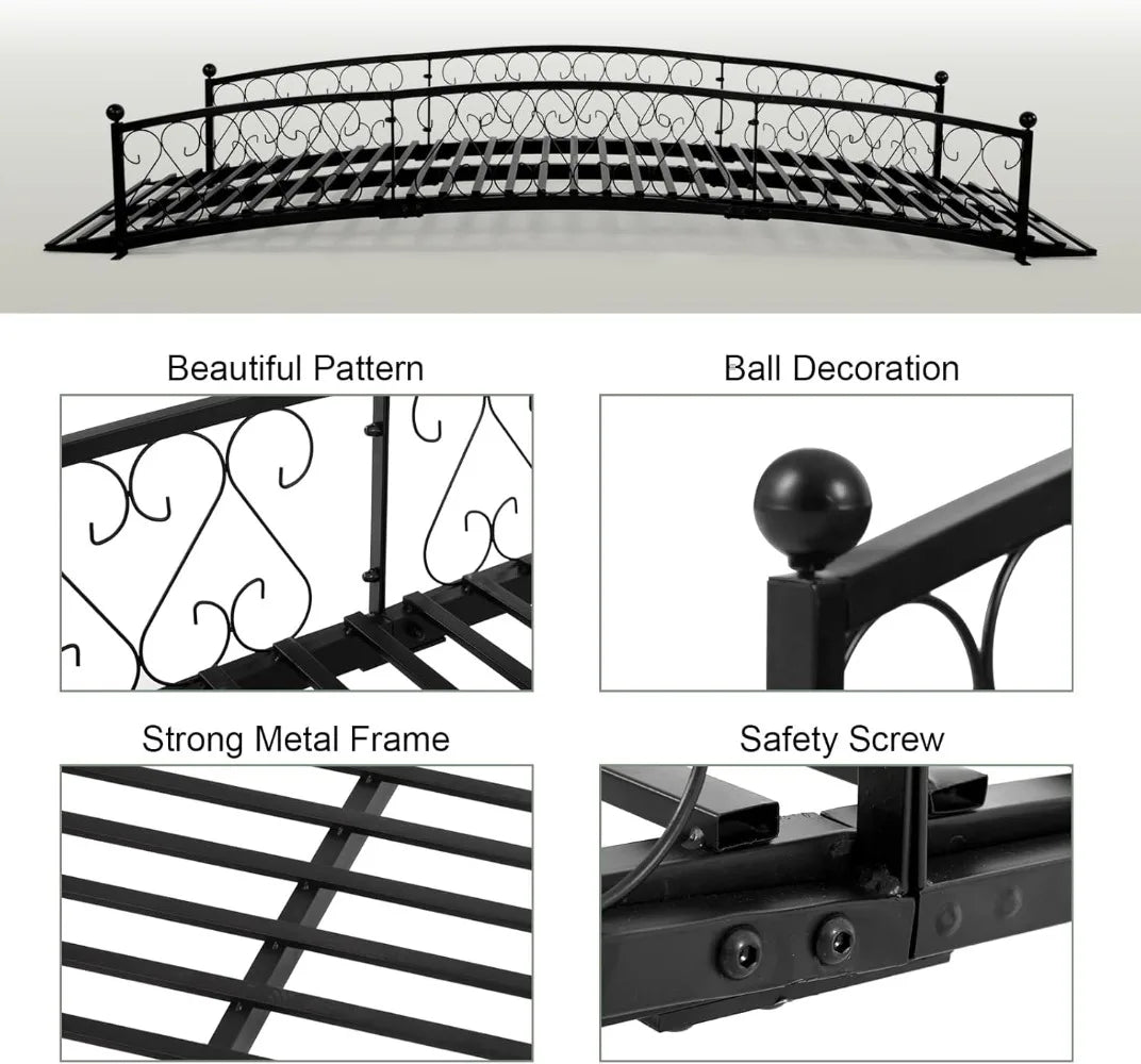 Metal Garden Bridge Durable Footbridge With Siderails