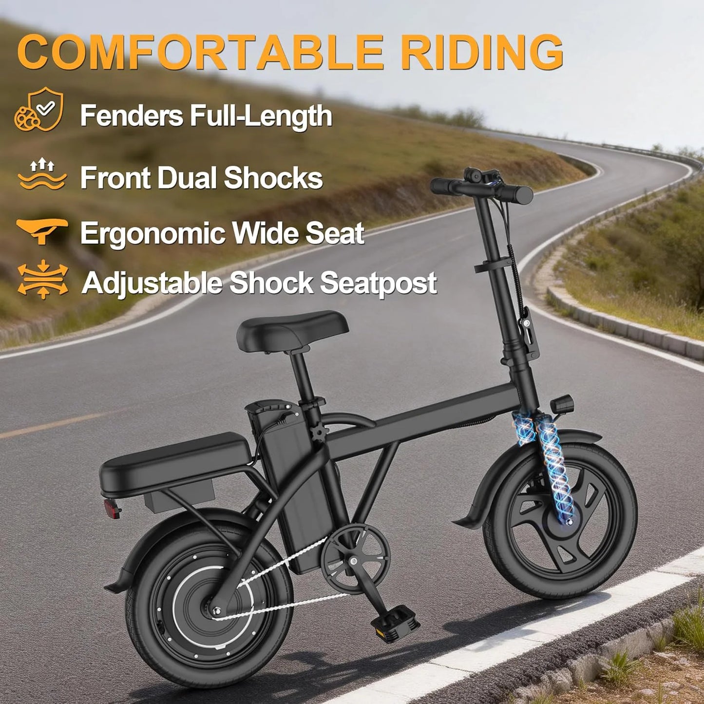 Ladped Foldable Electric Bike Dual Seat 500W 48V 30 MPH